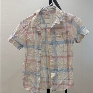 Cat & Jack Pastel Plaid Short-Sleeve Button-Front Shirt - Blue & Pink